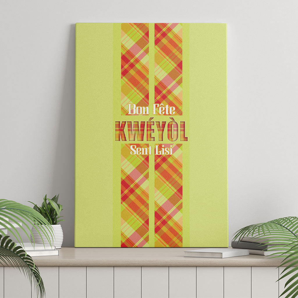 Bon Fete Kweyol Sent Lisi Canvas Wall Art Saint Lucia Creole Day Madras Motifs Yellow