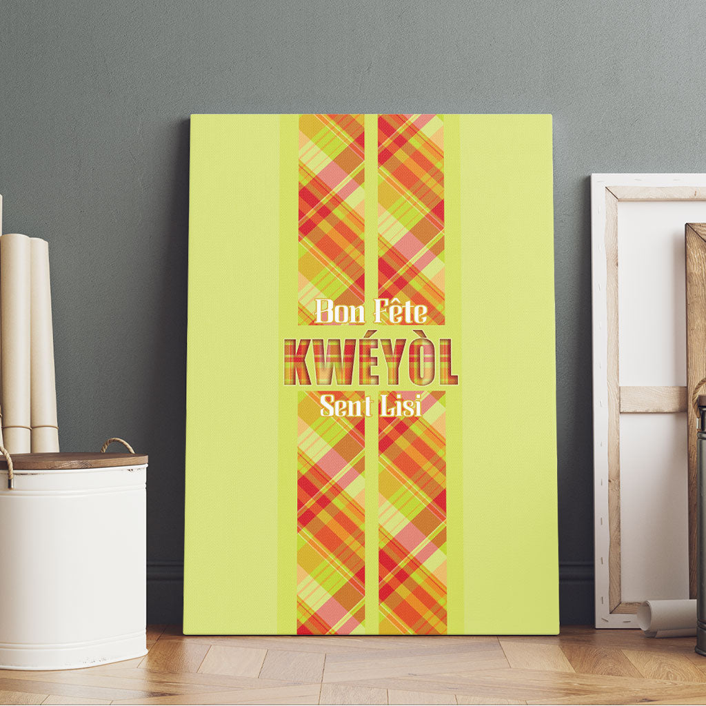 Bon Fete Kweyol Sent Lisi Canvas Wall Art Saint Lucia Creole Day Madras Motifs Yellow