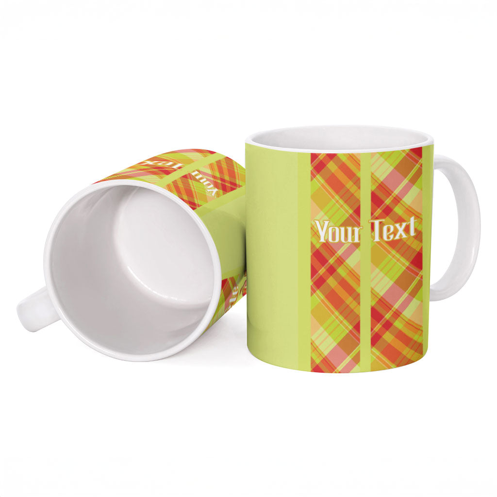 Personalized Bon Fete Kweyol Sent Lisi Ceramic Mug Saint Lucia Creole Day Madras Motifs Yellow