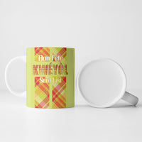 Personalized Bon Fete Kweyol Sent Lisi Ceramic Mug Saint Lucia Creole Day Madras Motifs Yellow