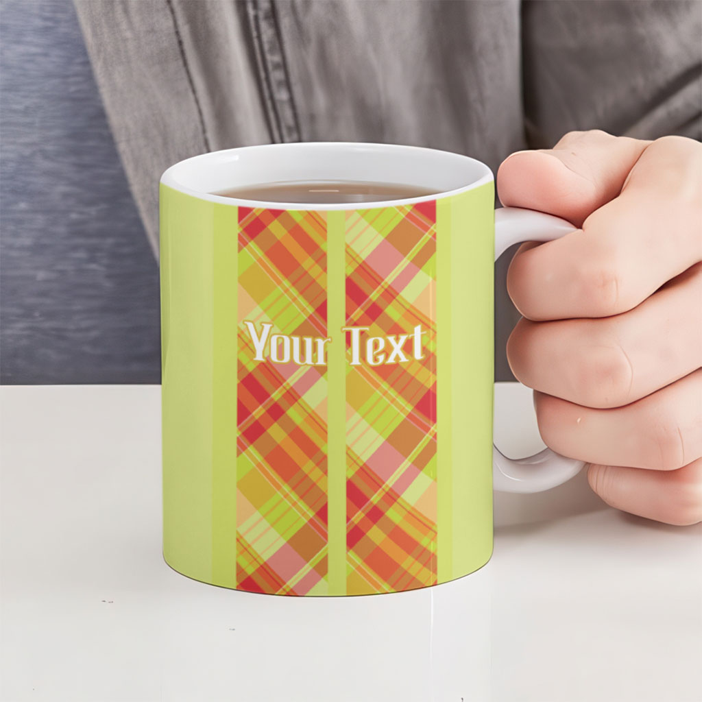 Personalized Bon Fete Kweyol Sent Lisi Ceramic Mug Saint Lucia Creole Day Madras Motifs Yellow
