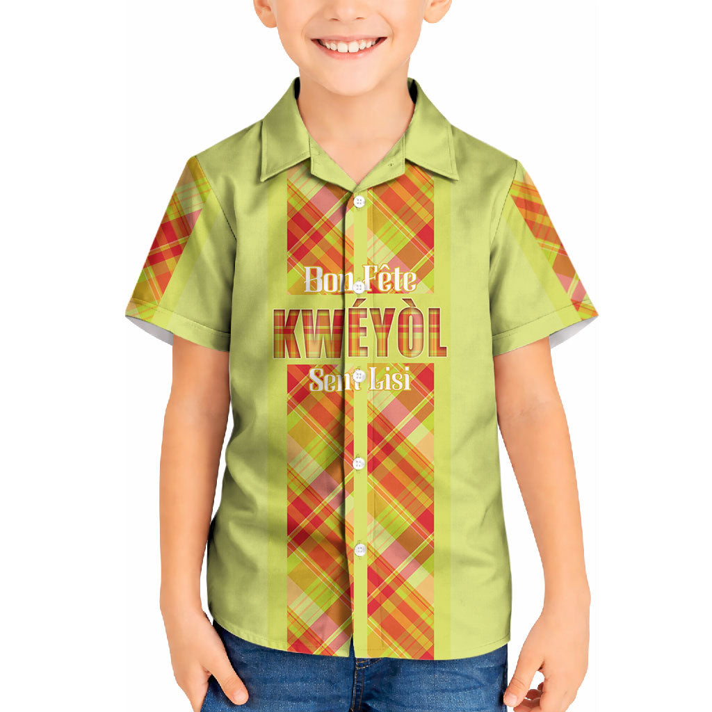Personalized Bon Fete Kweyol Sent Lisi Kid Hawaiian Shirt Saint Lucia Creole Day Madras Motifs Yellow