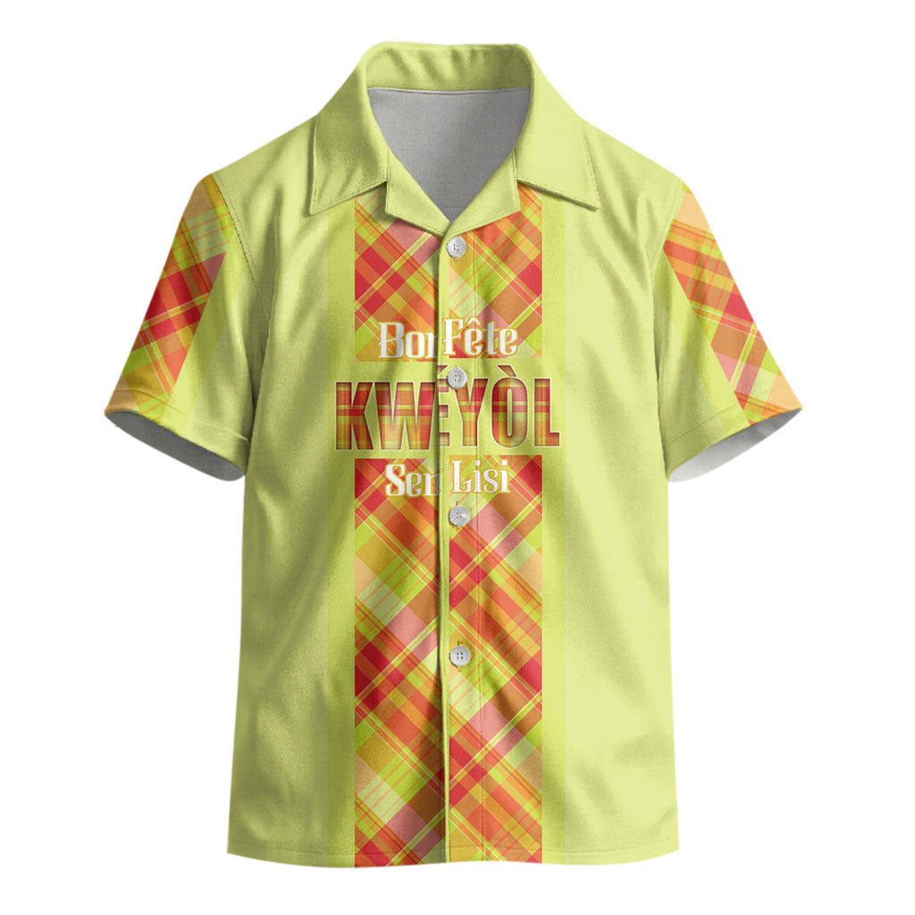 Personalized Bon Fete Kweyol Sent Lisi Kid Hawaiian Shirt Saint Lucia Creole Day Madras Motifs Yellow