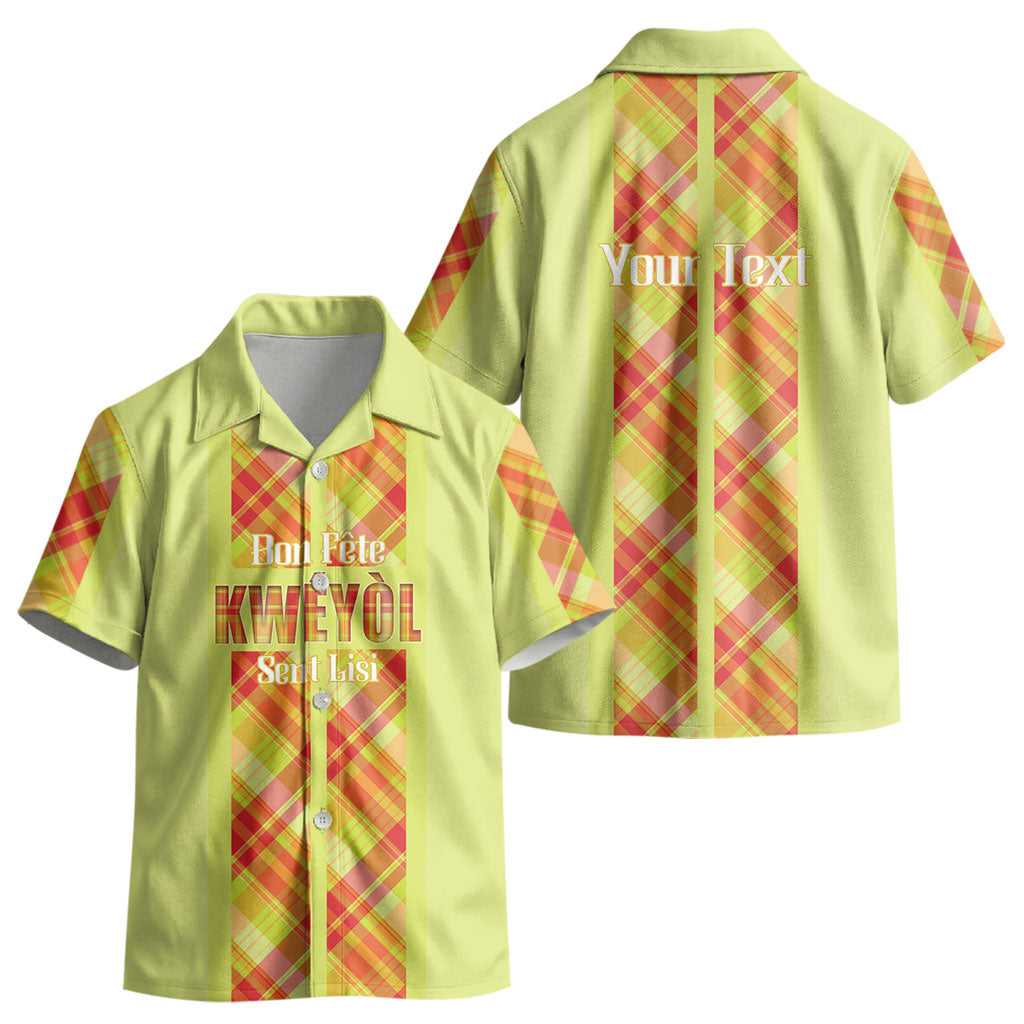 Personalized Bon Fete Kweyol Sent Lisi Kid Hawaiian Shirt Saint Lucia Creole Day Madras Motifs Yellow