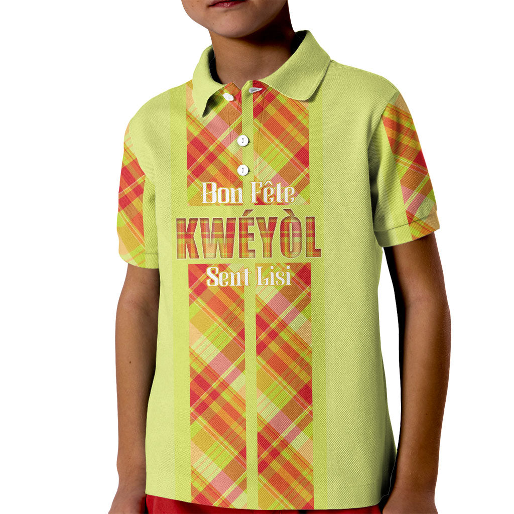 Personalized Bon Fete Kweyol Sent Lisi Kid Polo Shirt Saint Lucia Creole Day Madras Motifs Yellow