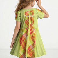 Personalized Bon Fete Kweyol Sent Lisi Kid Short Sleeve Dress Saint Lucia Creole Day Madras Motifs Yellow