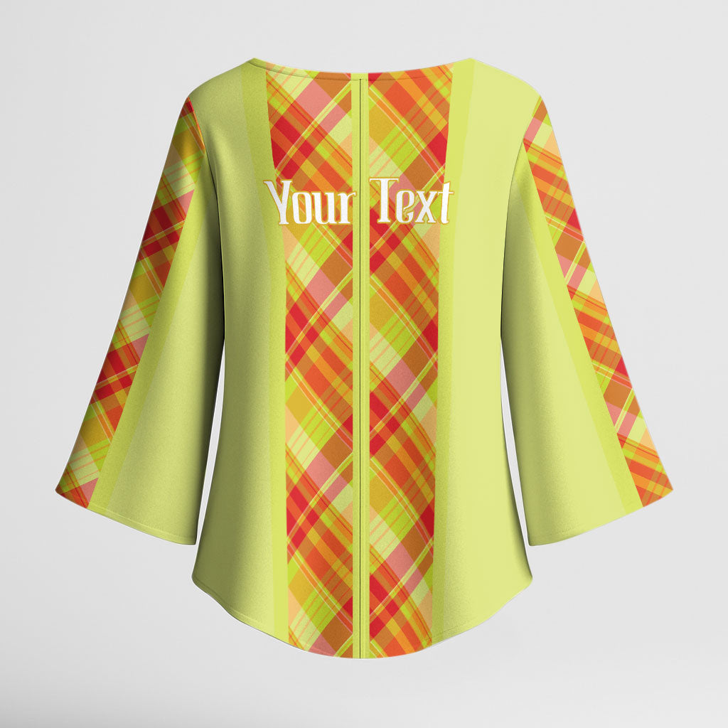 Personalized Bon Fete Kweyol Sent Lisi Kimono Sleeve Blouse Saint Lucia Creole Day Madras Motifs Yellow