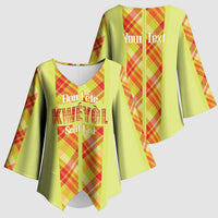 Personalized Bon Fete Kweyol Sent Lisi Kimono Sleeve Blouse Saint Lucia Creole Day Madras Motifs Yellow