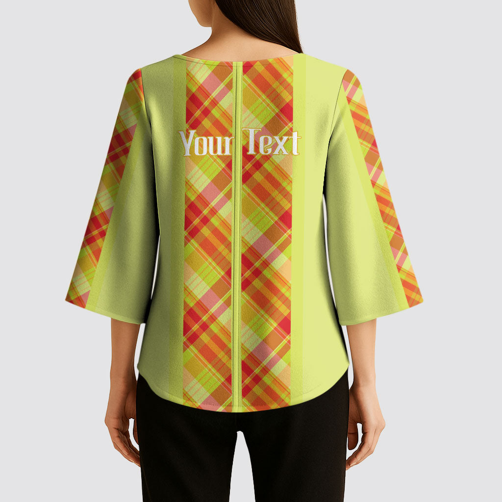 Personalized Bon Fete Kweyol Sent Lisi Kimono Sleeve Blouse Saint Lucia Creole Day Madras Motifs Yellow