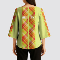 Personalized Bon Fete Kweyol Sent Lisi Kimono Sleeve Blouse Saint Lucia Creole Day Madras Motifs Yellow