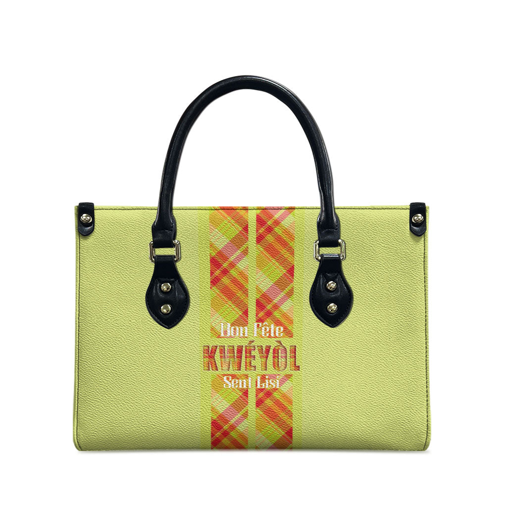 Bon Fete Kweyol Sent Lisi Leather Bag Saint Lucia Creole Day Madras Motifs Yellow