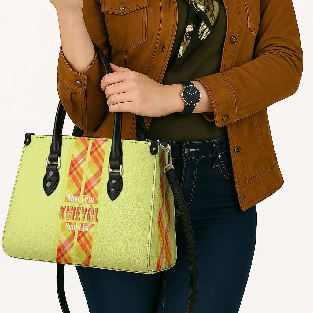 Bon Fete Kweyol Sent Lisi Leather Bag Saint Lucia Creole Day Madras Motifs Yellow