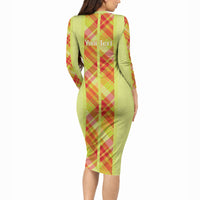 Personalized Bon Fete Kweyol Sent Lisi Long Sleeve Bodycon Dress Saint Lucia Creole Day Madras Motifs Yellow