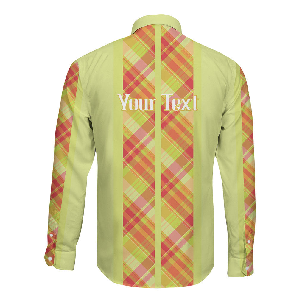 Personalized Bon Fete Kweyol Sent Lisi Long Sleeve Button Shirt Saint Lucia Creole Day Madras Motifs Yellow