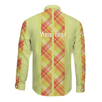 Personalized Bon Fete Kweyol Sent Lisi Long Sleeve Button Shirt Saint Lucia Creole Day Madras Motifs Yellow
