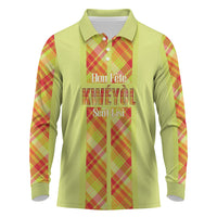 Personalized Bon Fete Kweyol Sent Lisi Long Sleeve Polo Shirt Saint Lucia Creole Day Madras Motifs Yellow