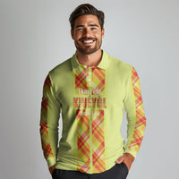 Personalized Bon Fete Kweyol Sent Lisi Long Sleeve Polo Shirt Saint Lucia Creole Day Madras Motifs Yellow