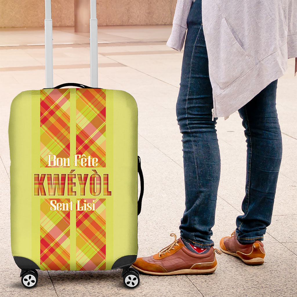 Bon Fete Kweyol Sent Lisi Luggage Cover Saint Lucia Creole Day Madras Motifs Yellow