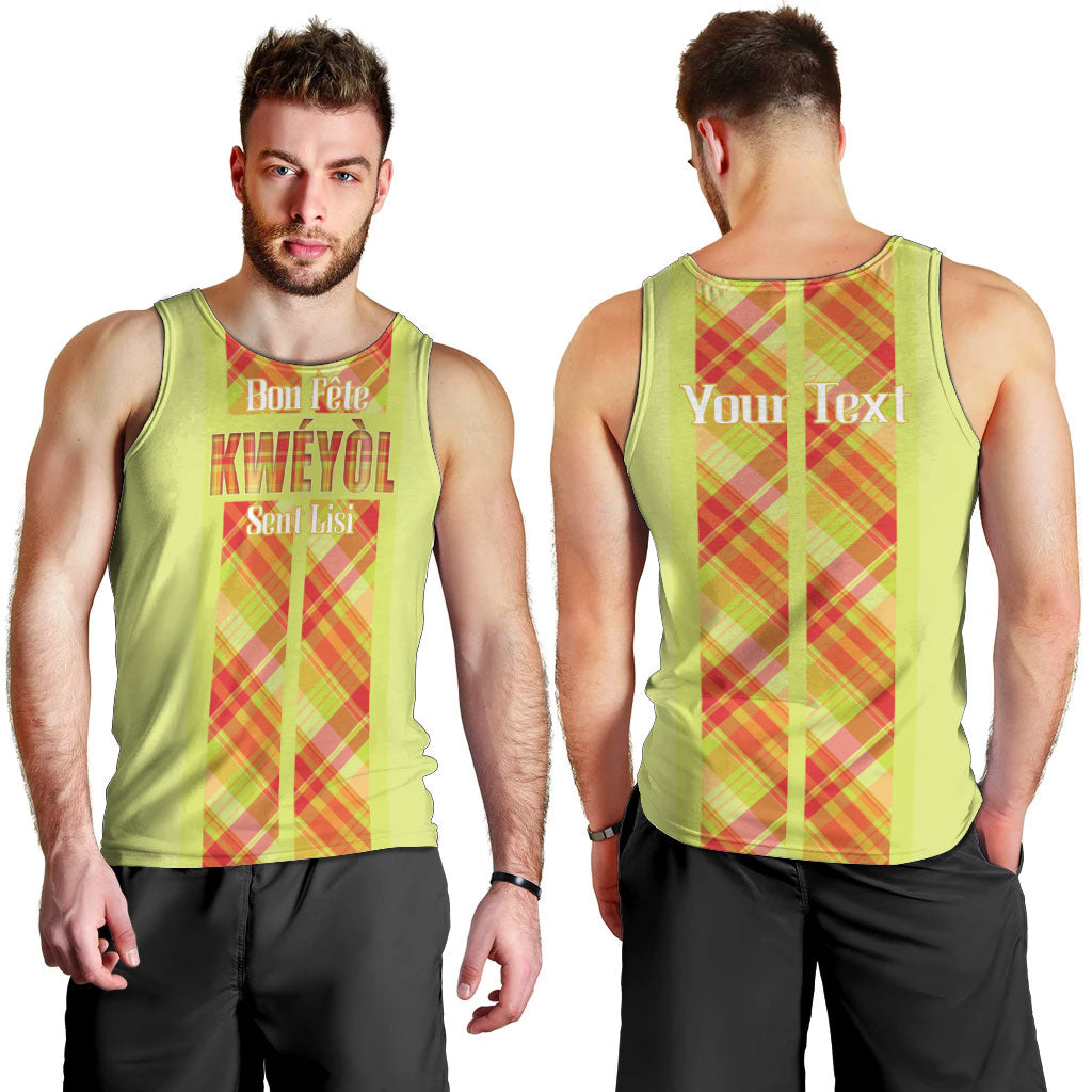 Personalized Bon Fete Kweyol Sent Lisi Men Tank Top Saint Lucia Creole Day Madras Motifs Yellow
