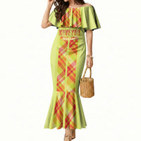 Personalized Bon Fete Kweyol Sent Lisi Mermaid Dress Saint Lucia Creole Day Madras Motifs Yellow
