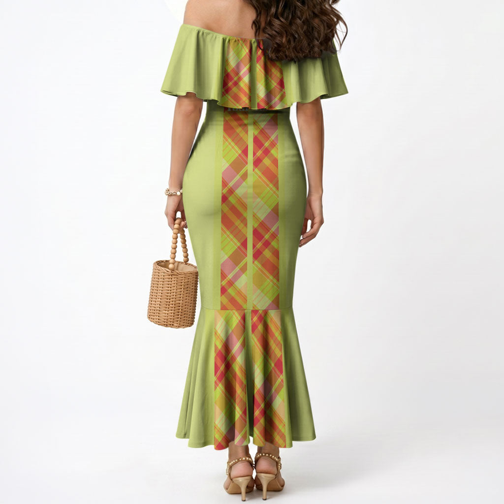 Personalized Bon Fete Kweyol Sent Lisi Mermaid Dress Saint Lucia Creole Day Madras Motifs Yellow