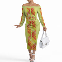 Personalized Bon Fete Kweyol Sent Lisi Off The Shoulder Long Sleeve Dress Saint Lucia Creole Day Madras Motifs Yellow