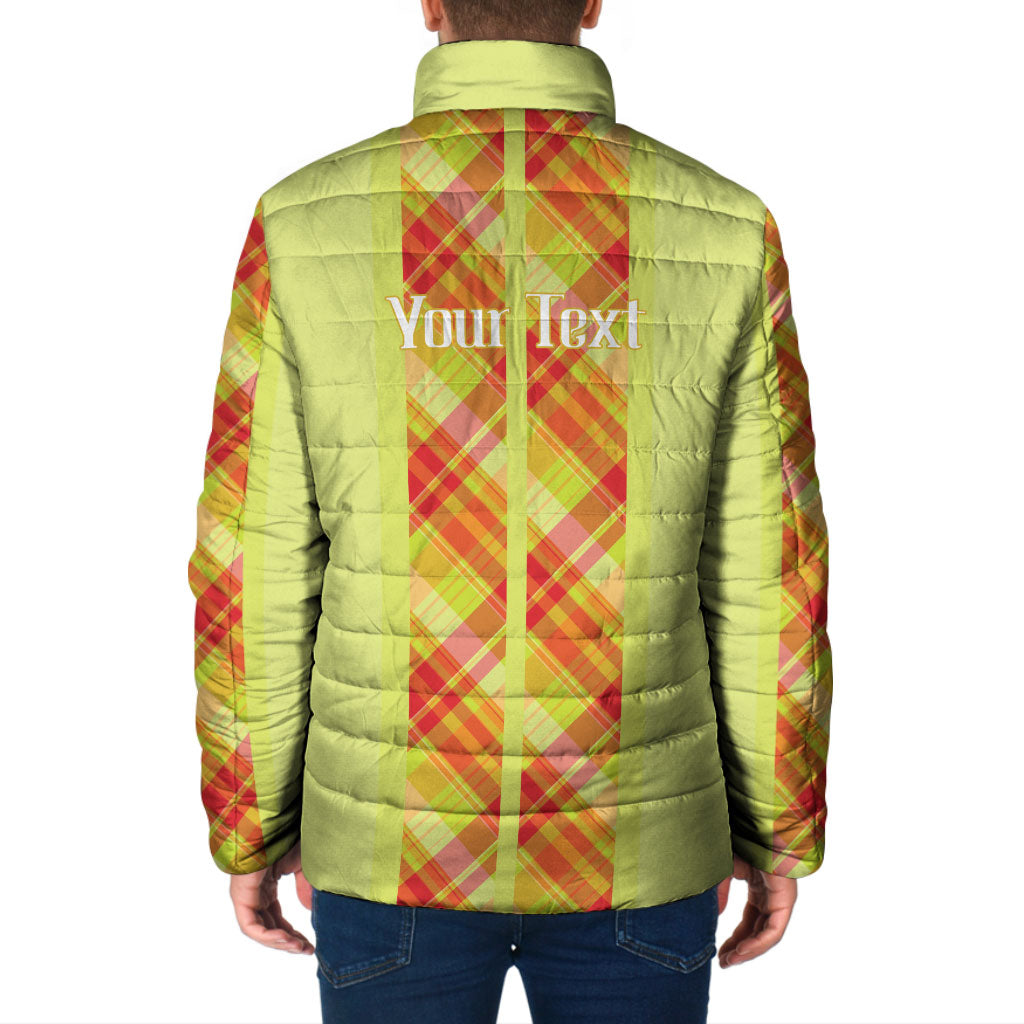 Personalized Bon Fete Kweyol Sent Lisi Padded Jacket Saint Lucia Creole Day Madras Motifs Yellow