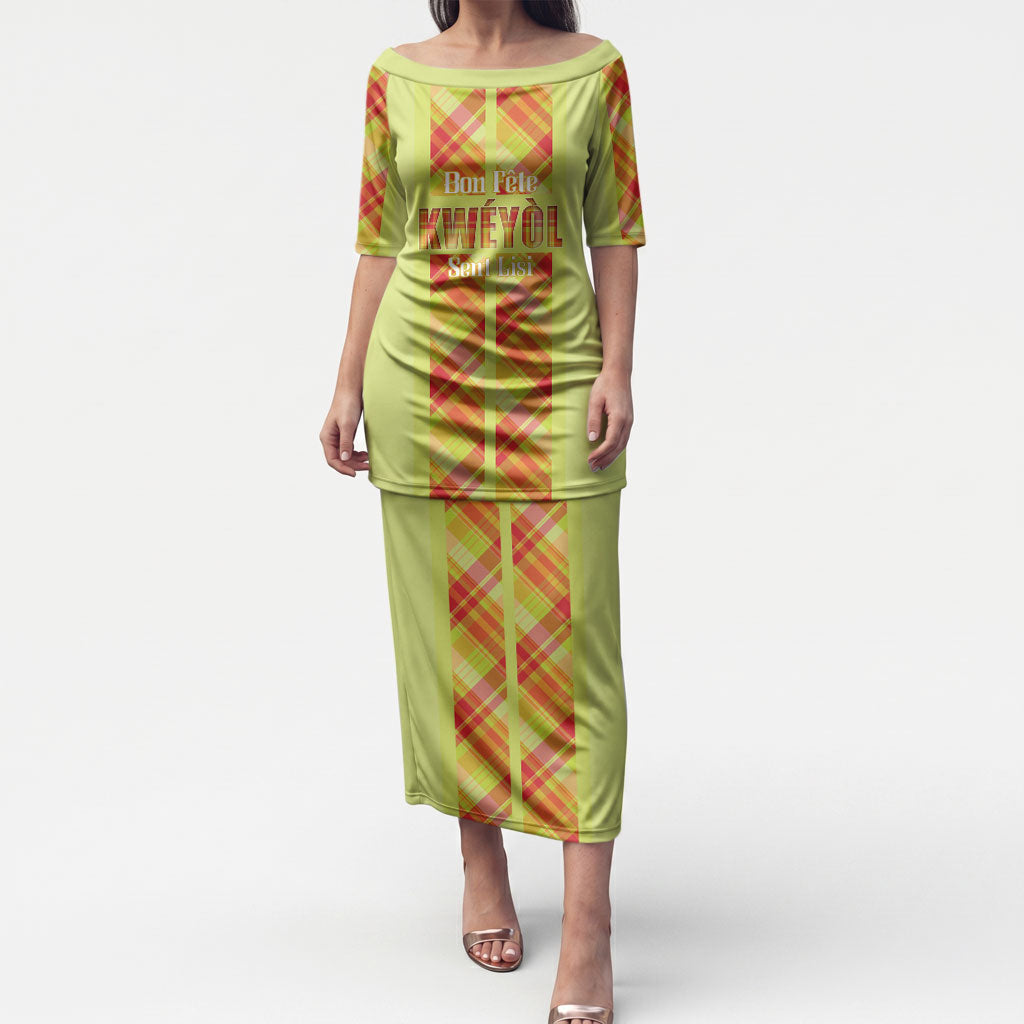 Personalized Bon Fete Kweyol Sent Lisi Puletasi Saint Lucia Creole Day Madras Motifs Yellow