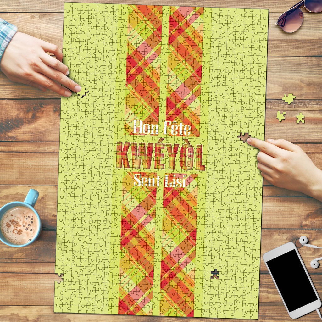 Bon Fete Kweyol Sent Lisi Puzzle Saint Lucia Creole Day Madras Motifs Yellow