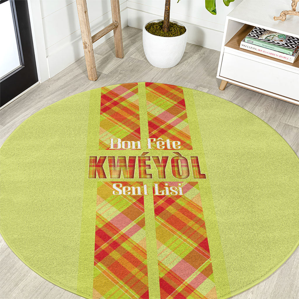 Bon Fete Kweyol Sent Lisi Round Carpet Saint Lucia Creole Day Madras Motifs Yellow