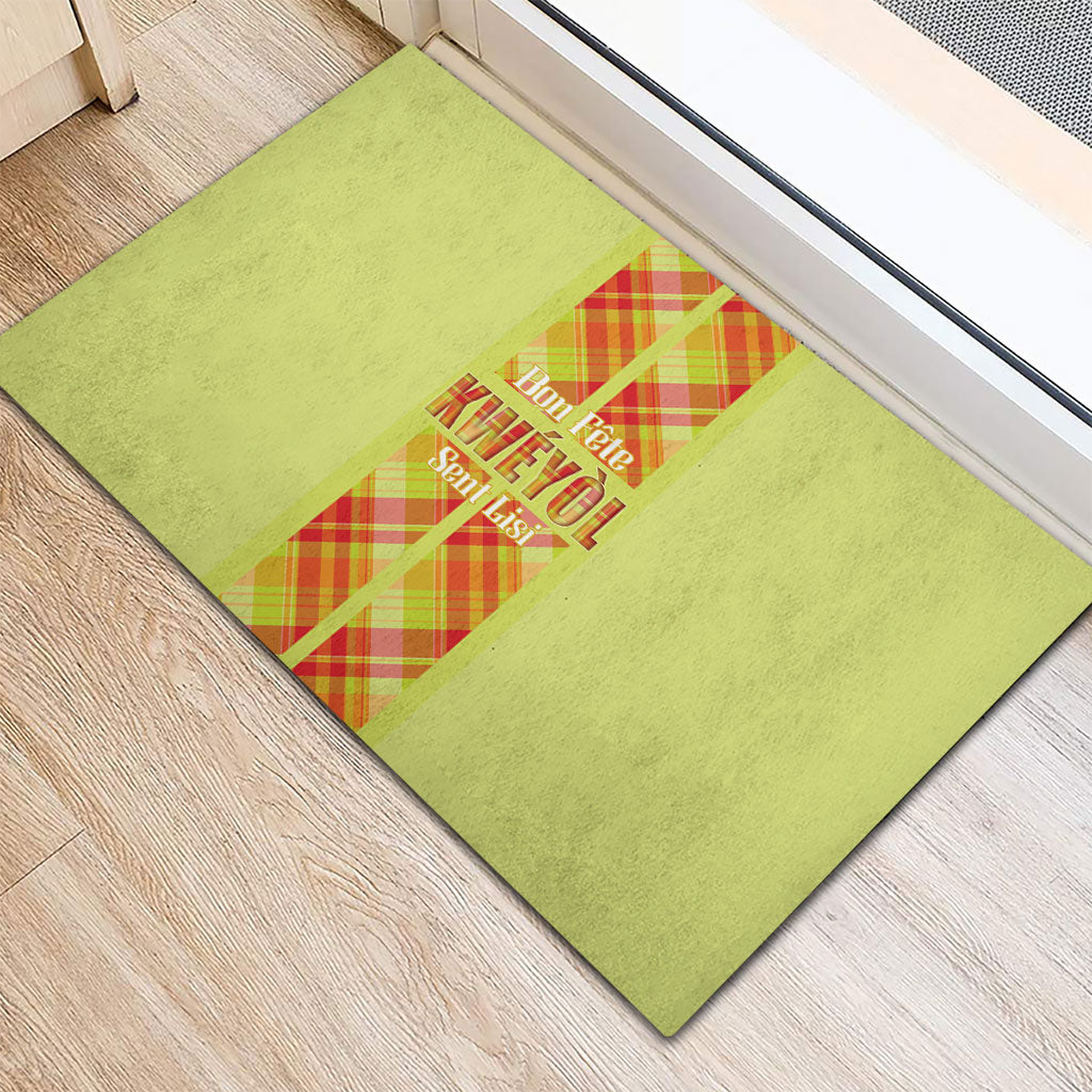 Bon Fete Kweyol Sent Lisi Rubber Doormat Saint Lucia Creole Day Madras Motifs Yellow