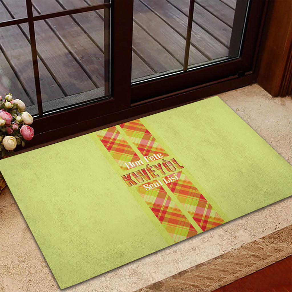 Bon Fete Kweyol Sent Lisi Rubber Doormat Saint Lucia Creole Day Madras Motifs Yellow