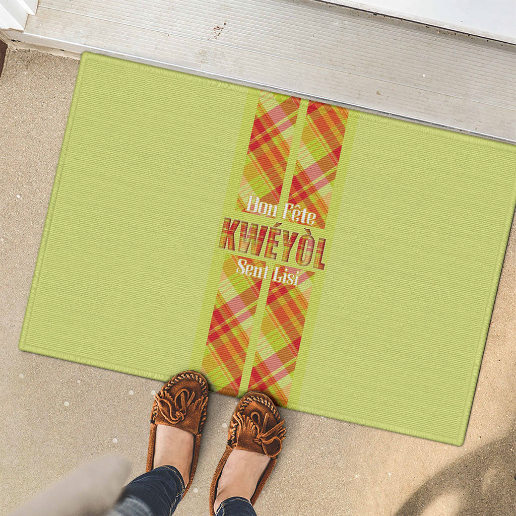 Bon Fete Kweyol Sent Lisi Rubber Doormat Saint Lucia Creole Day Madras Motifs Yellow