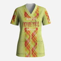 Personalized Bon Fete Kweyol Sent Lisi Scrub Top Saint Lucia Creole Day Madras Motifs Yellow
