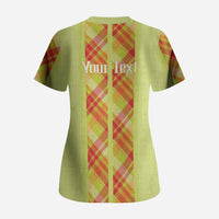 Personalized Bon Fete Kweyol Sent Lisi Scrub Top Saint Lucia Creole Day Madras Motifs Yellow