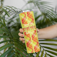 Personalized Bon Fete Kweyol Sent Lisi Skinny Tumbler Saint Lucia Creole Day Madras Motifs Yellow