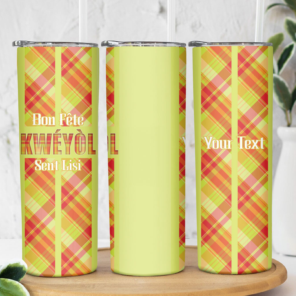 Personalized Bon Fete Kweyol Sent Lisi Skinny Tumbler Saint Lucia Creole Day Madras Motifs Yellow
