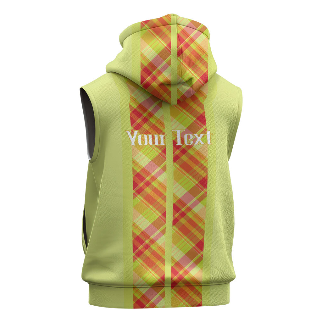 Personalized Bon Fete Kweyol Sent Lisi Sleeveless Hoodie Saint Lucia Creole Day Madras Motifs Yellow