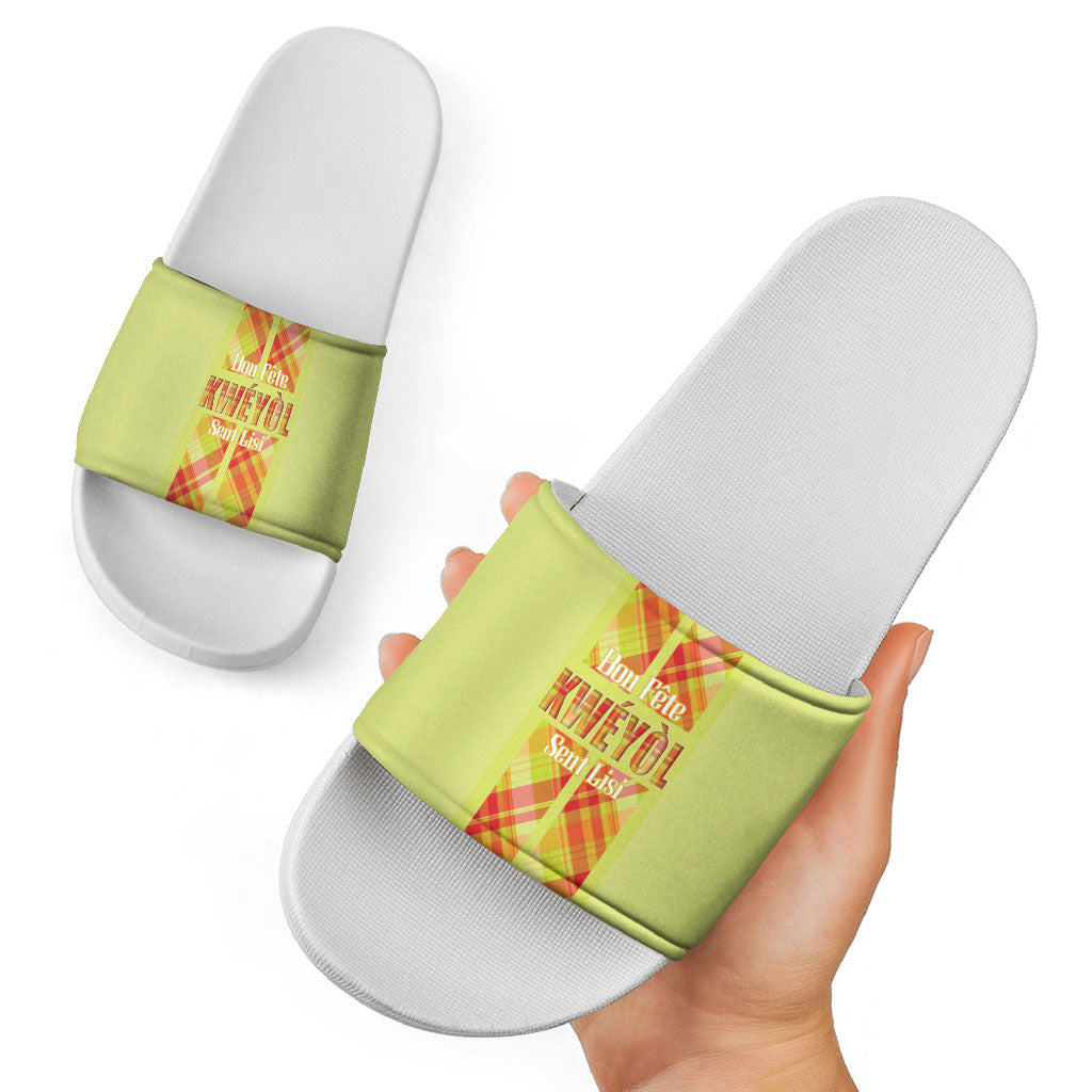 Bon Fete Kweyol Sent Lisi Slide Sandals Saint Lucia Creole Day Madras Motifs Yellow