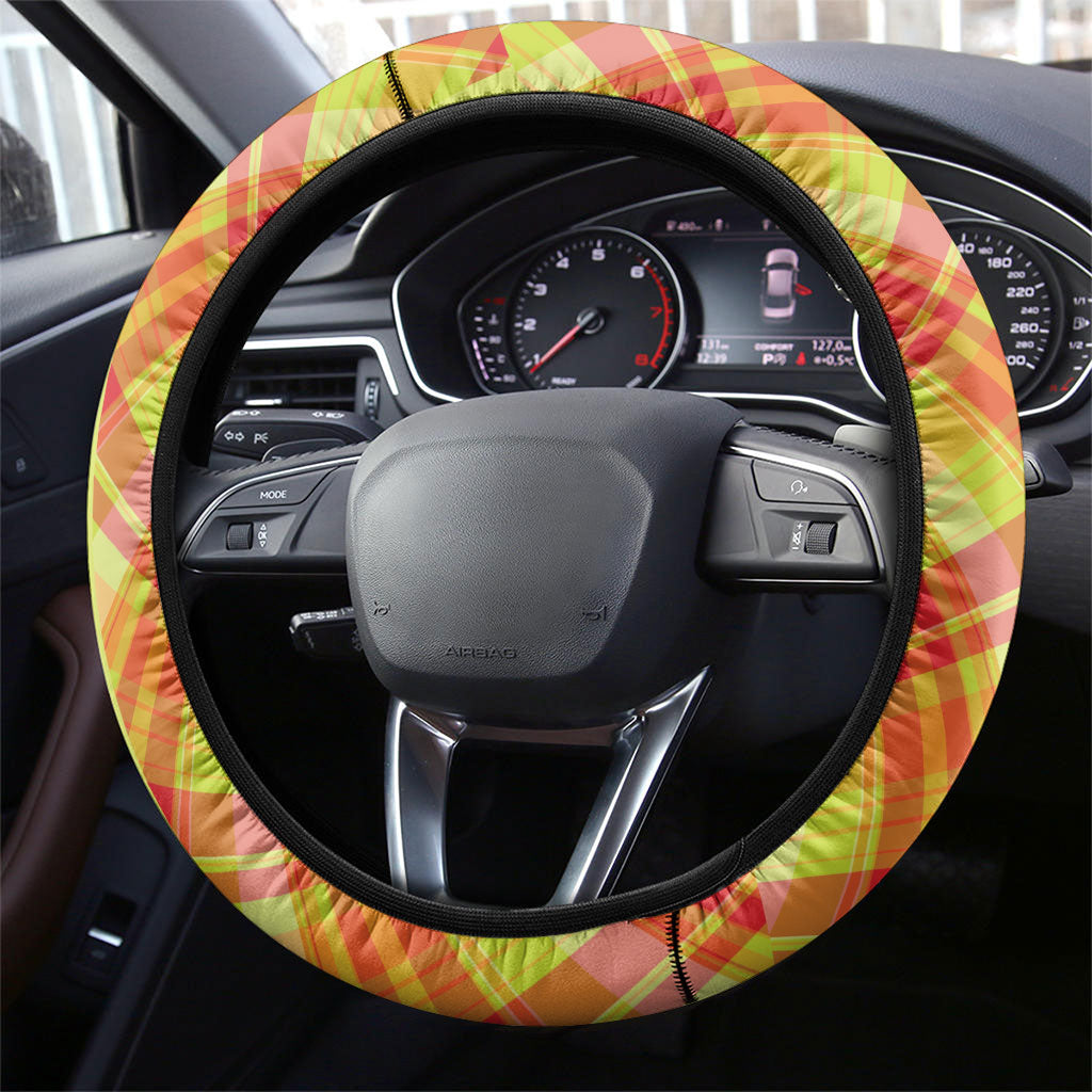 Bon Fete Kweyol Sent Lisi Steering Wheel Cover Saint Lucia Creole Day Madras Motifs Yellow