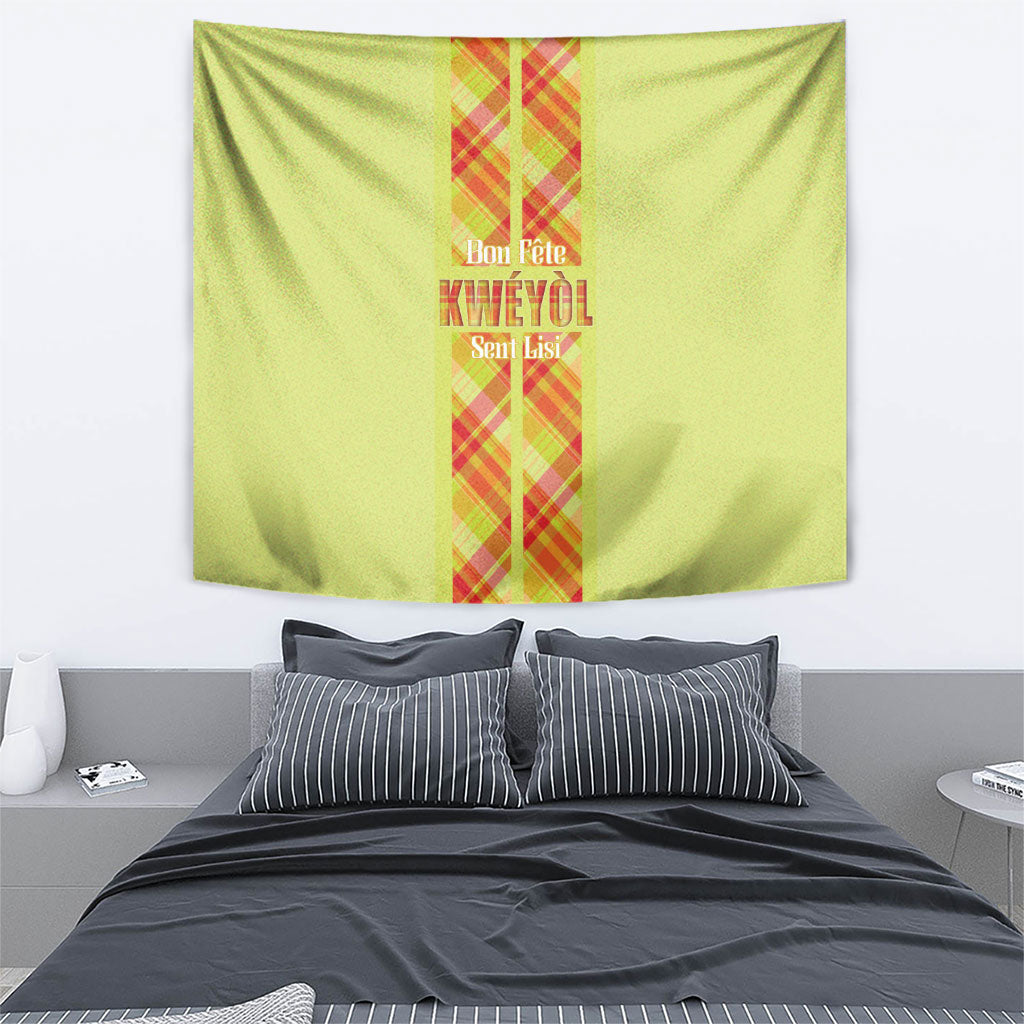 Bon Fete Kweyol Sent Lisi Tapestry Saint Lucia Creole Day Madras Motifs Yellow