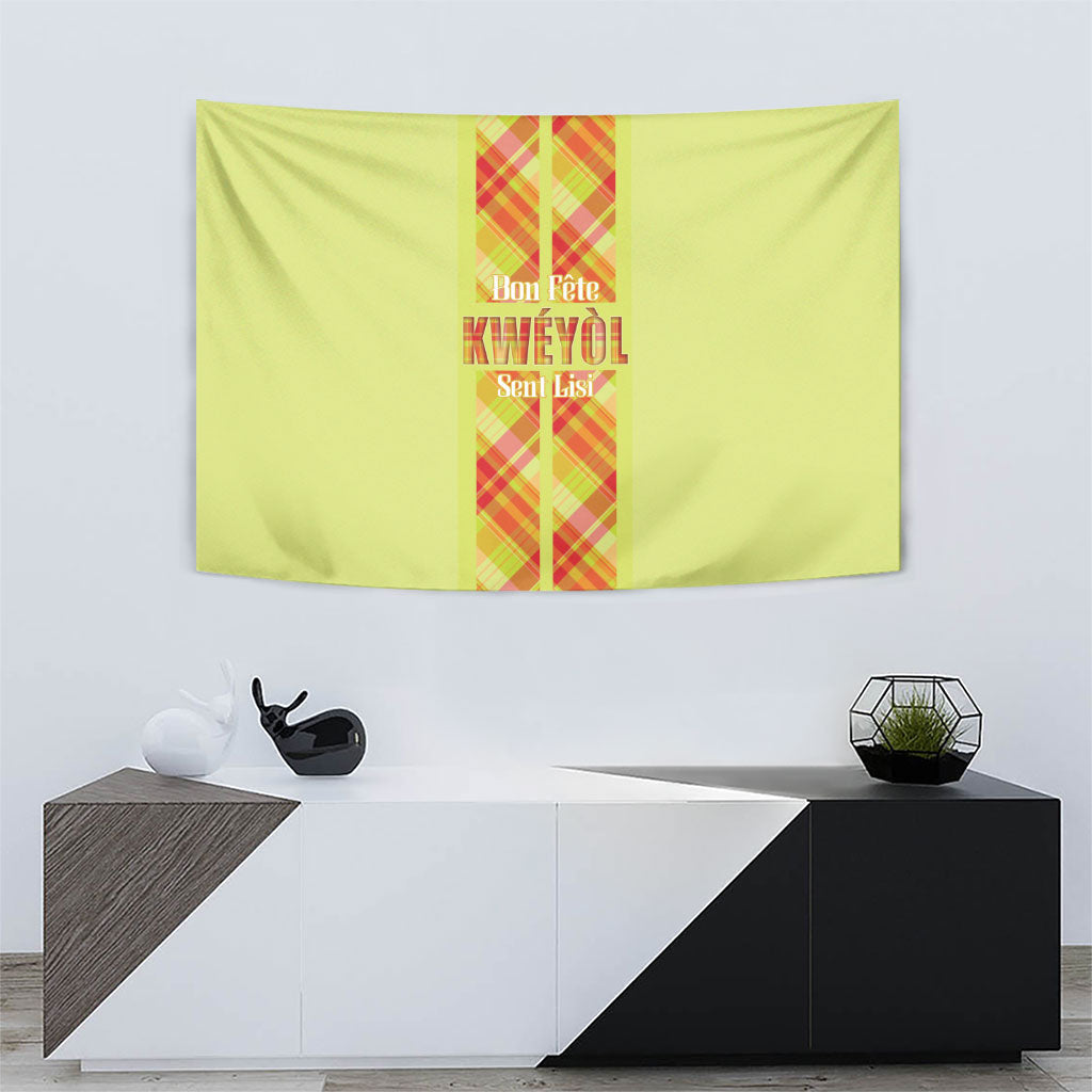Bon Fete Kweyol Sent Lisi Tapestry Saint Lucia Creole Day Madras Motifs Yellow