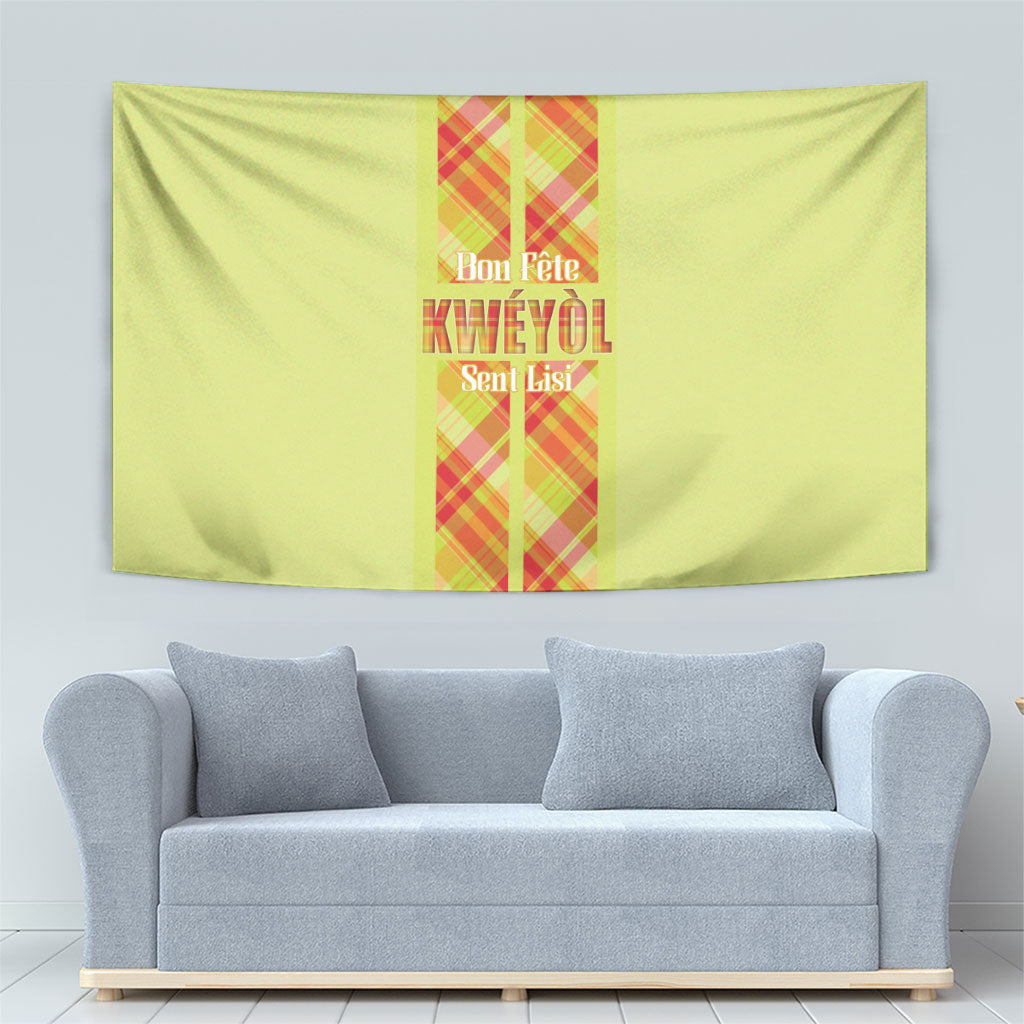 Bon Fete Kweyol Sent Lisi Tapestry Saint Lucia Creole Day Madras Motifs Yellow