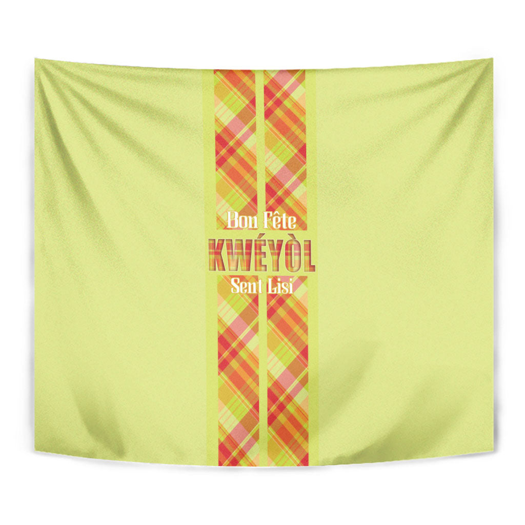Bon Fete Kweyol Sent Lisi Tapestry Saint Lucia Creole Day Madras Motifs Yellow