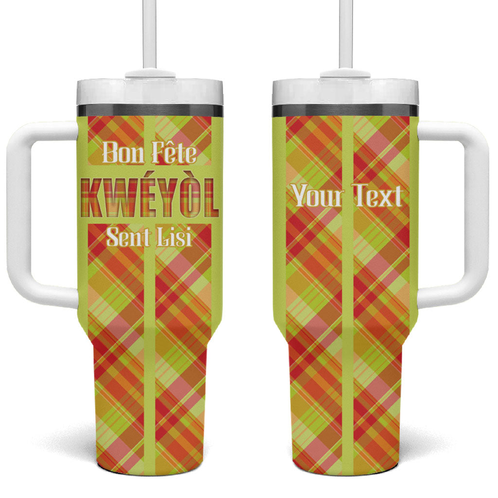 Personalized Bon Fete Kweyol Sent Lisi Tumbler With Handle Saint Lucia Creole Day Madras Motifs Yellow
