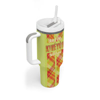 Personalized Bon Fete Kweyol Sent Lisi Tumbler With Handle Saint Lucia Creole Day Madras Motifs Yellow