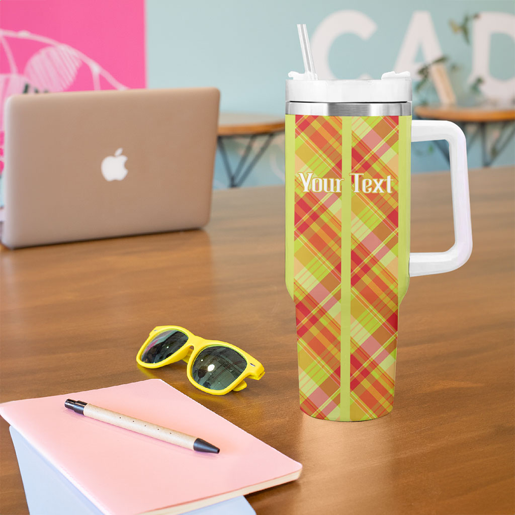 Personalized Bon Fete Kweyol Sent Lisi Tumbler With Handle Saint Lucia Creole Day Madras Motifs Yellow