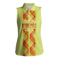 Personalized Bon Fete Kweyol Sent Lisi Women Sleeveless Polo Shirt Saint Lucia Creole Day Madras Motifs Yellow