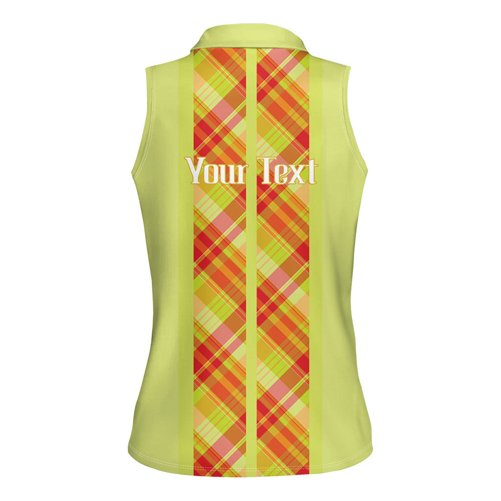 Personalized Bon Fete Kweyol Sent Lisi Women Sleeveless Polo Shirt Saint Lucia Creole Day Madras Motifs Yellow