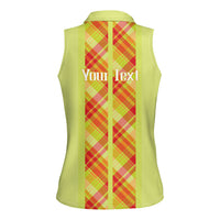 Personalized Bon Fete Kweyol Sent Lisi Women Sleeveless Polo Shirt Saint Lucia Creole Day Madras Motifs Yellow